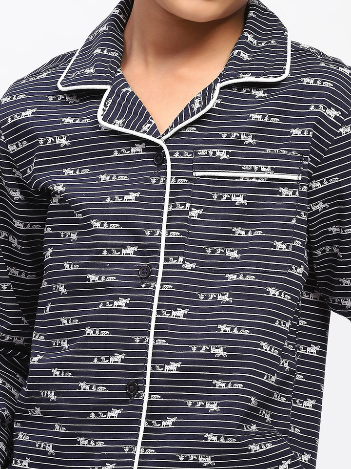 Boys Black Printed Night Suit Shirt & Pyjama Set