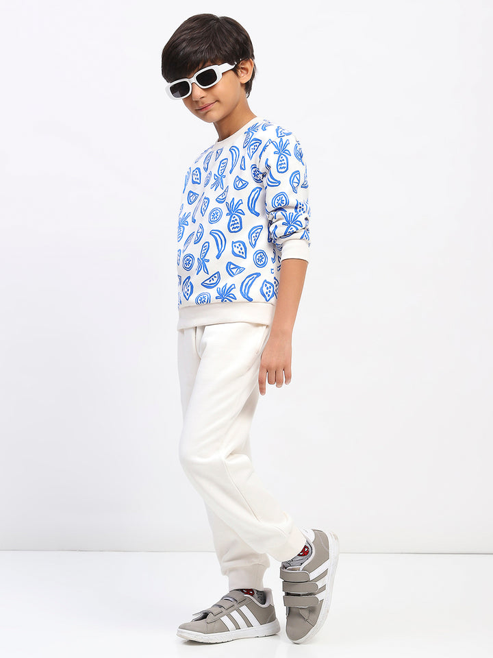Boys White Long Sleeve Printed Sweatshirt Set