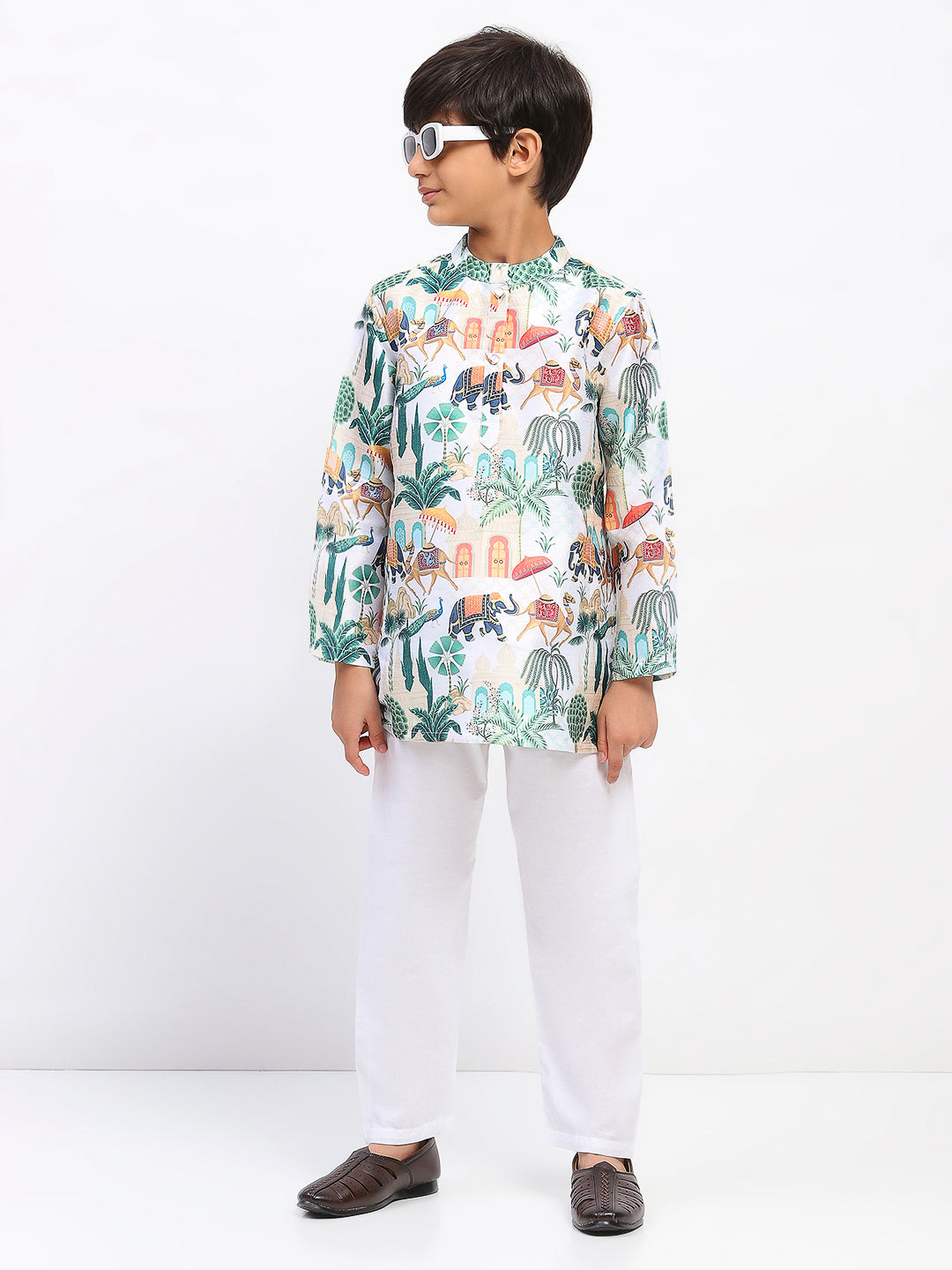 Boys Cotton Printed Ethnic Kurta Pajama Set