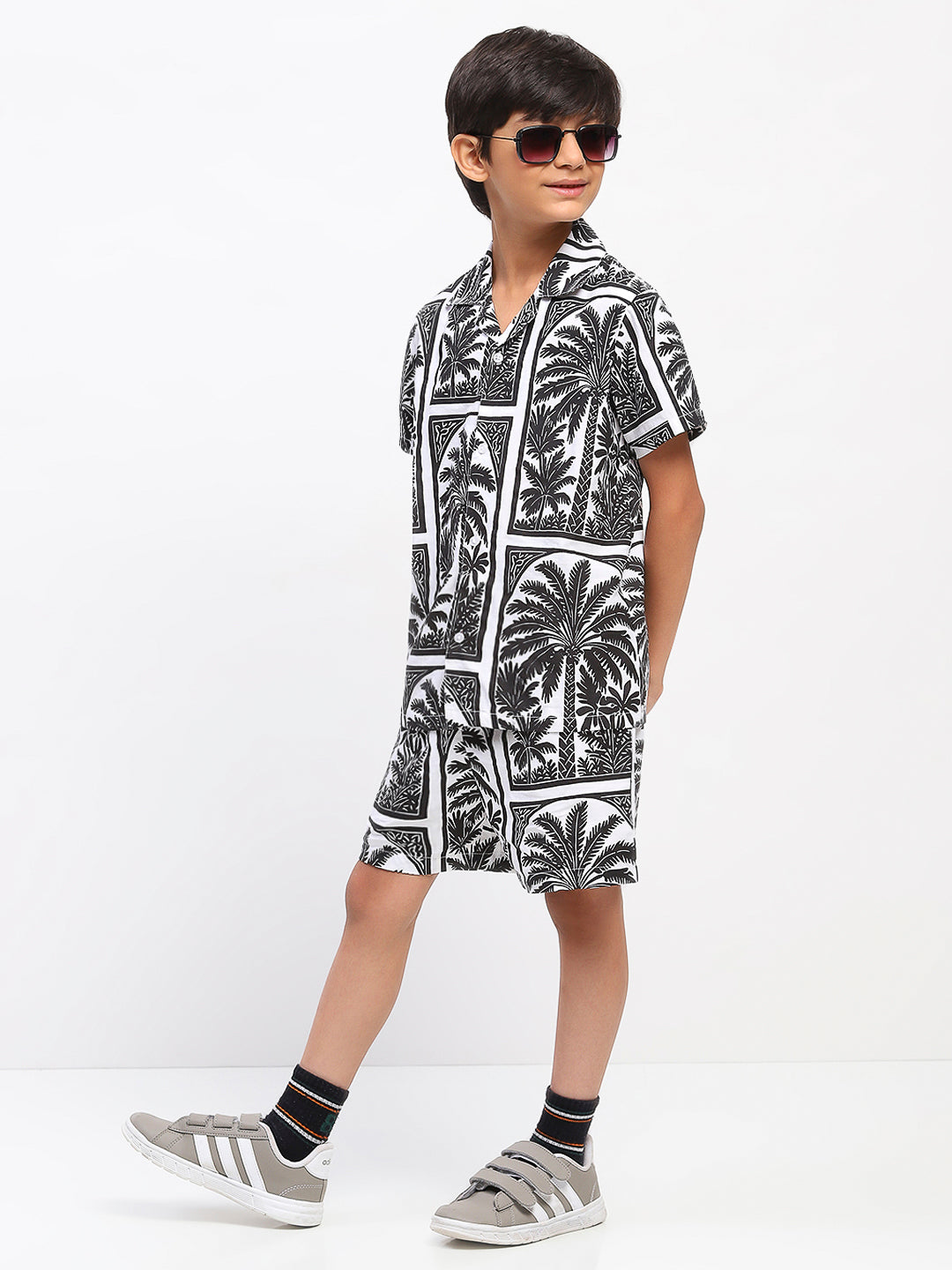 Boys White Palm Tree Print Co-Ord Set