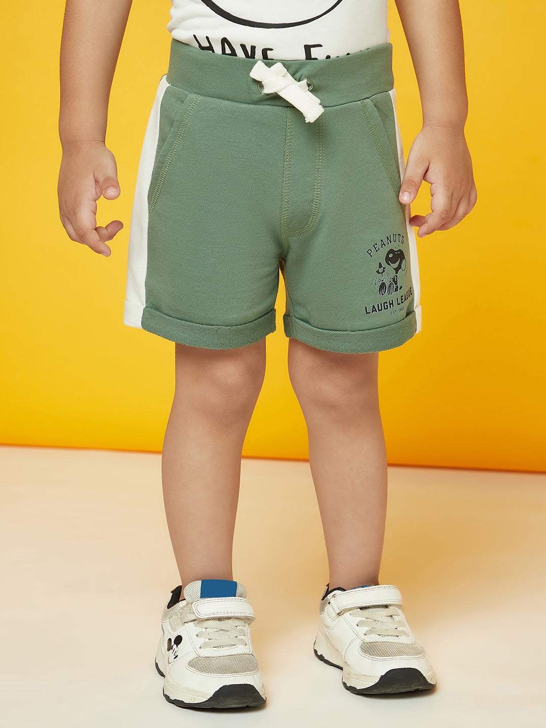 Kid Boys White Round Neck T-Shirt and Green Shorts Set