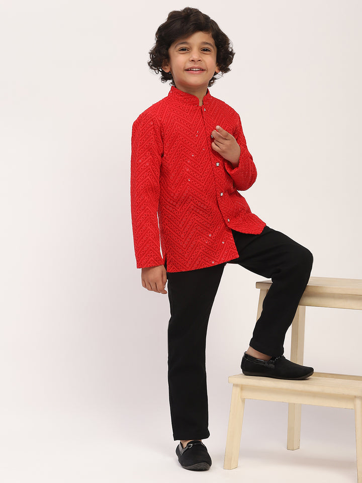 Spunkies Red Sequin Jacket with Mandarin Collar