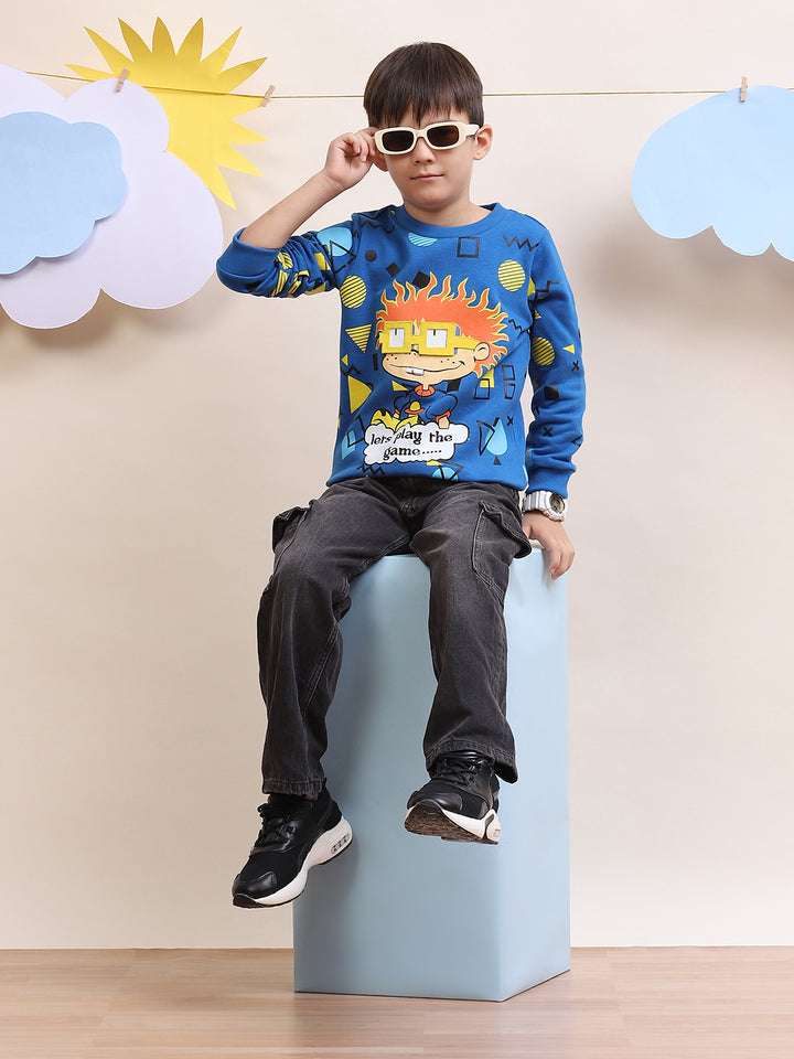 Boys' Blue Cartoon Graphic Sweatshirt - "Let's Play the Game" Design