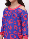 Girls Cotton Linen Blue Printed  Ethnic Co-Ord Set