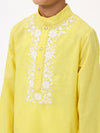 Boys Cotton Linen Yellow Embroidered Kurta Set