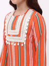 Girls Orange Stripe Ethnic kurti and sharara Set