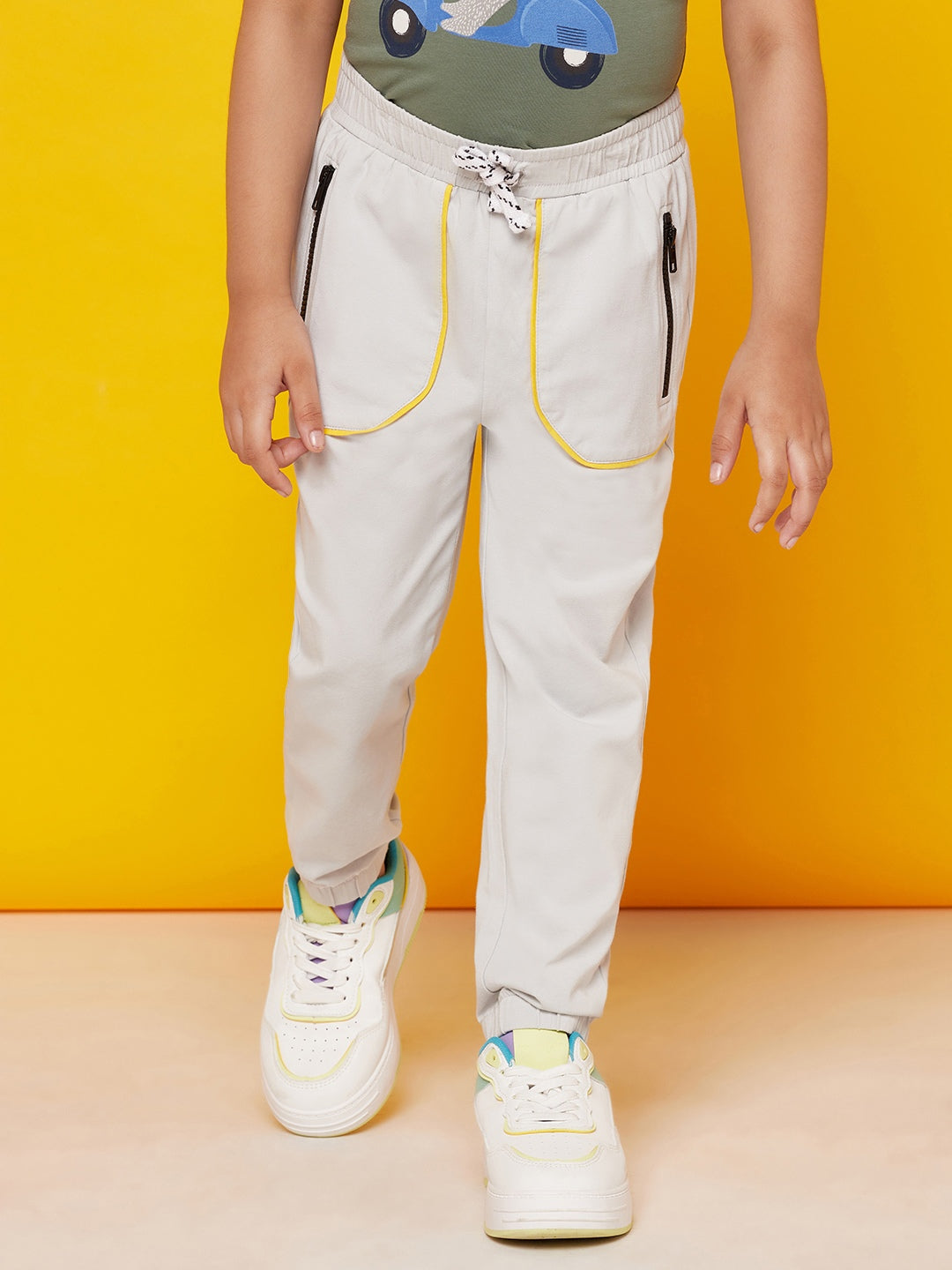 Kid Boys' Olive Round Neck Summer T-Shirt and White Pant Set