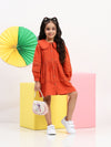 Girls' Rust Button-Down Dress with Ruffled Collar