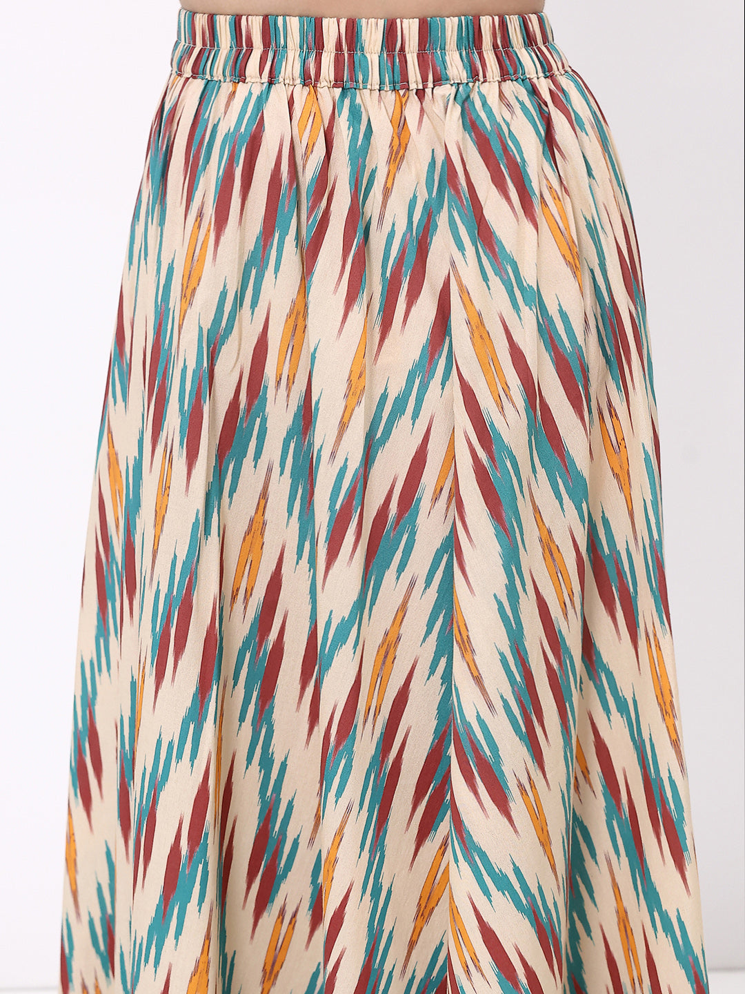 Girls Multicolor Ethnic Printed Sleeveless Top And Skirt Set