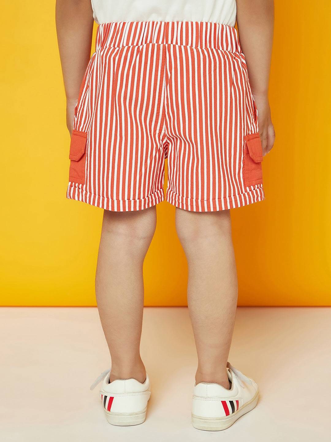 Kid Boys White T-Shirt and Orange Striped Shorts Set