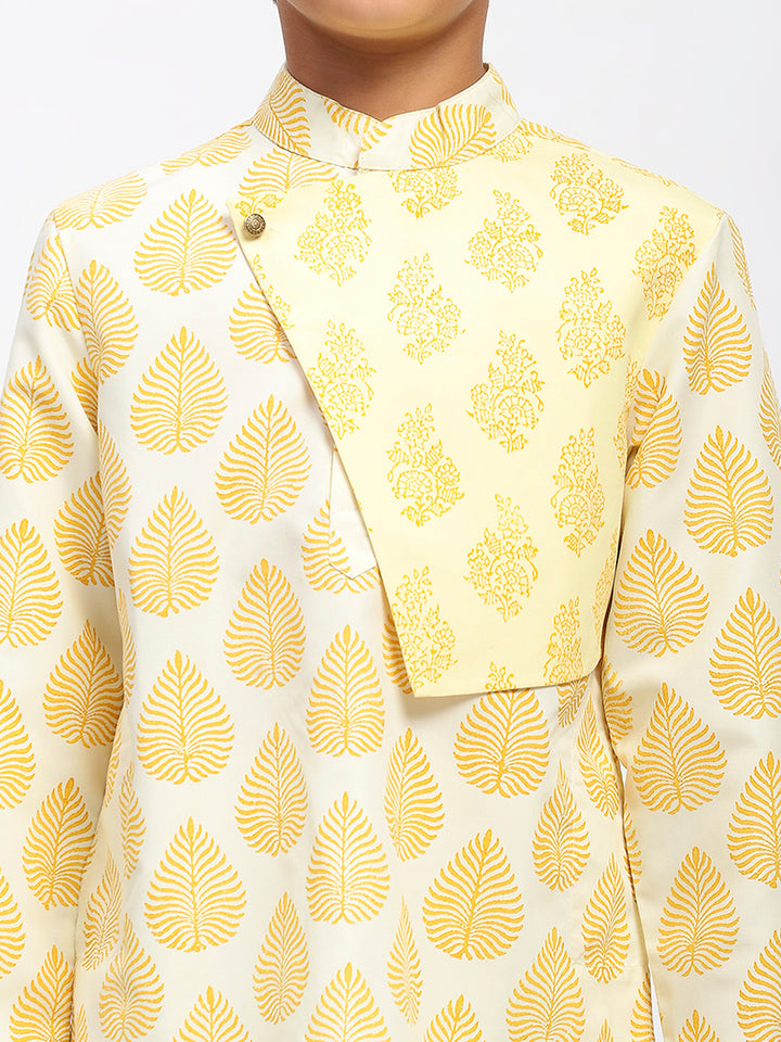 Boys White Poplin Cotton Printed Ethnic Kurta Pajama Set