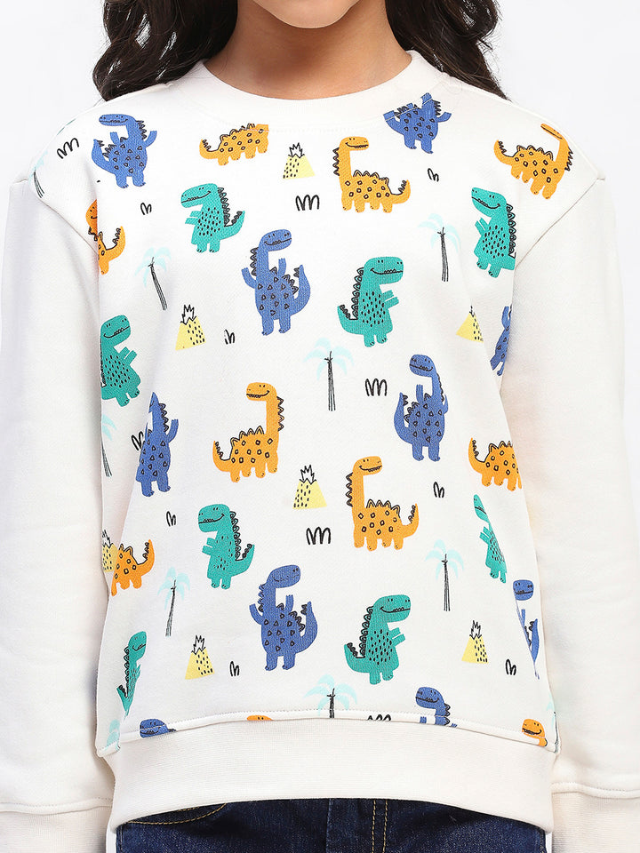 Girls White Long Sleeve Animal Print Sweatshirt