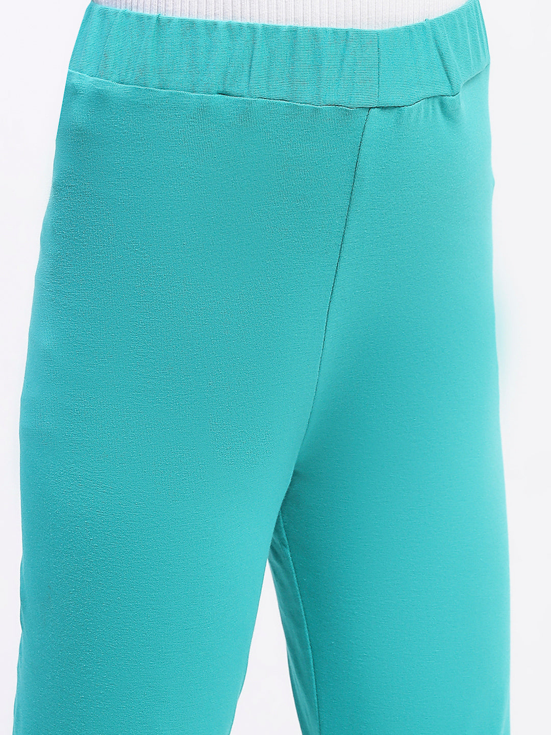 Girls Solid Green Cotton Leggings