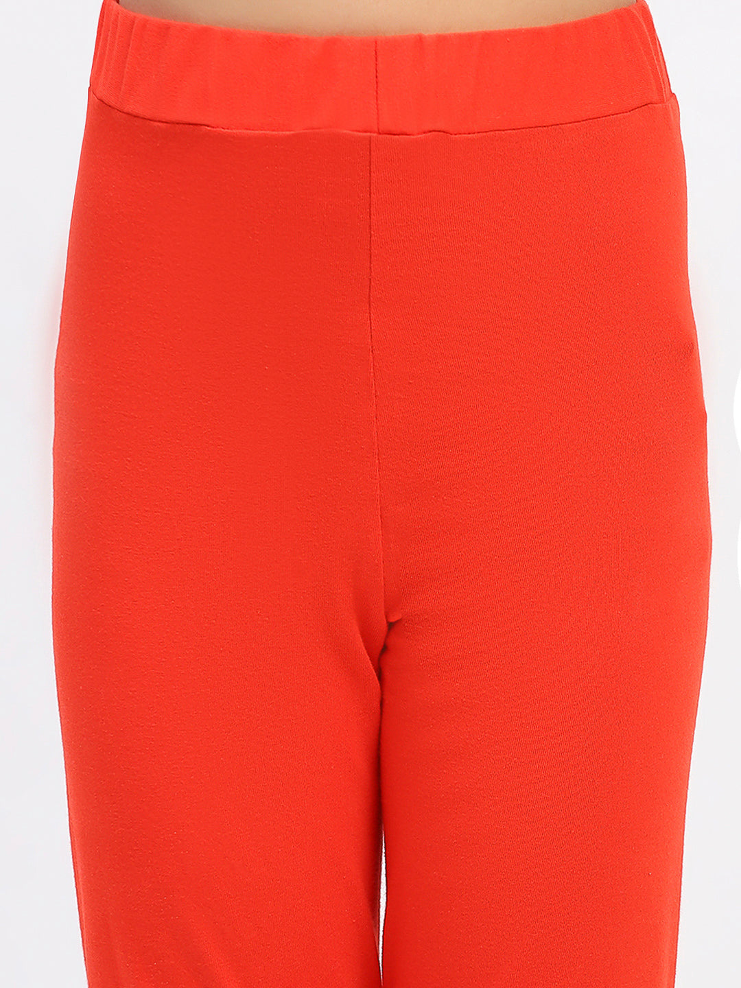 Girls Solid Red Cotton Leggings