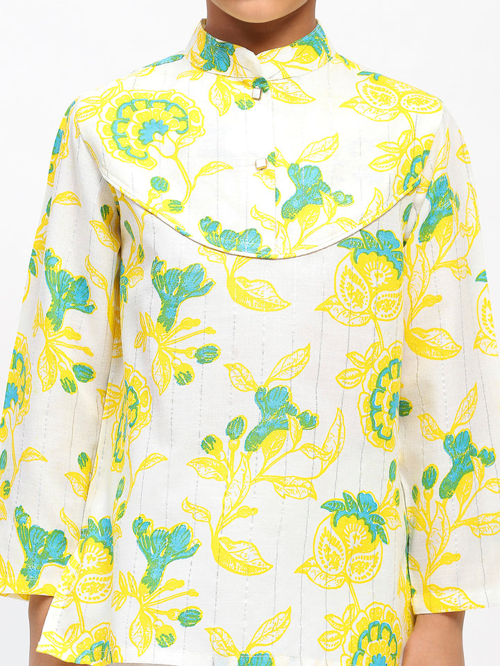 Boys White Cotton Printed Ethnic Kurta Pajama Set