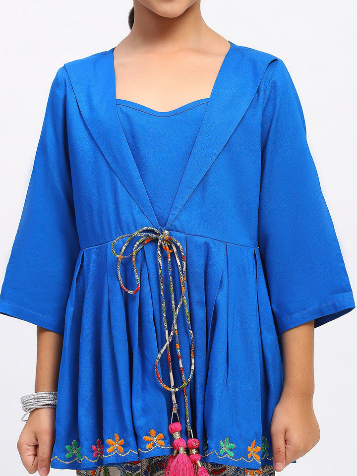 Girls Royal Blue Ethnic Peplum Tunic and Sharara Set