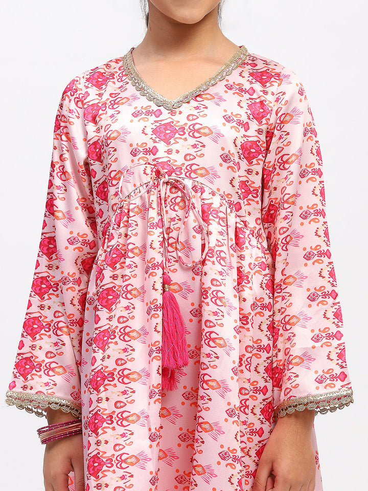 Girls Full Sleeve Printed Anarkali Kurta and Palazzo Set