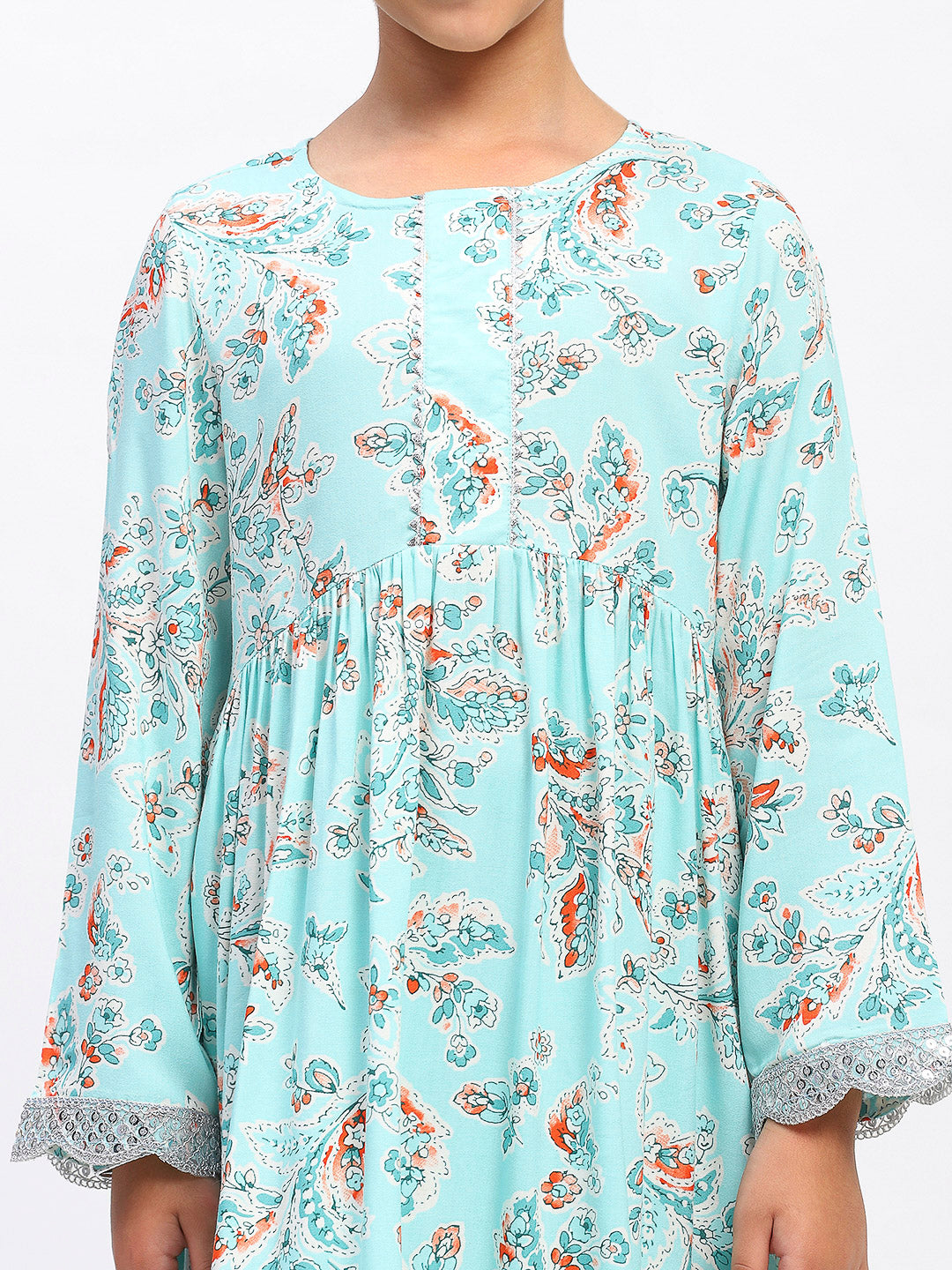 Girls Floral Print Ethnic Tiered  Kurta and Sharara Set