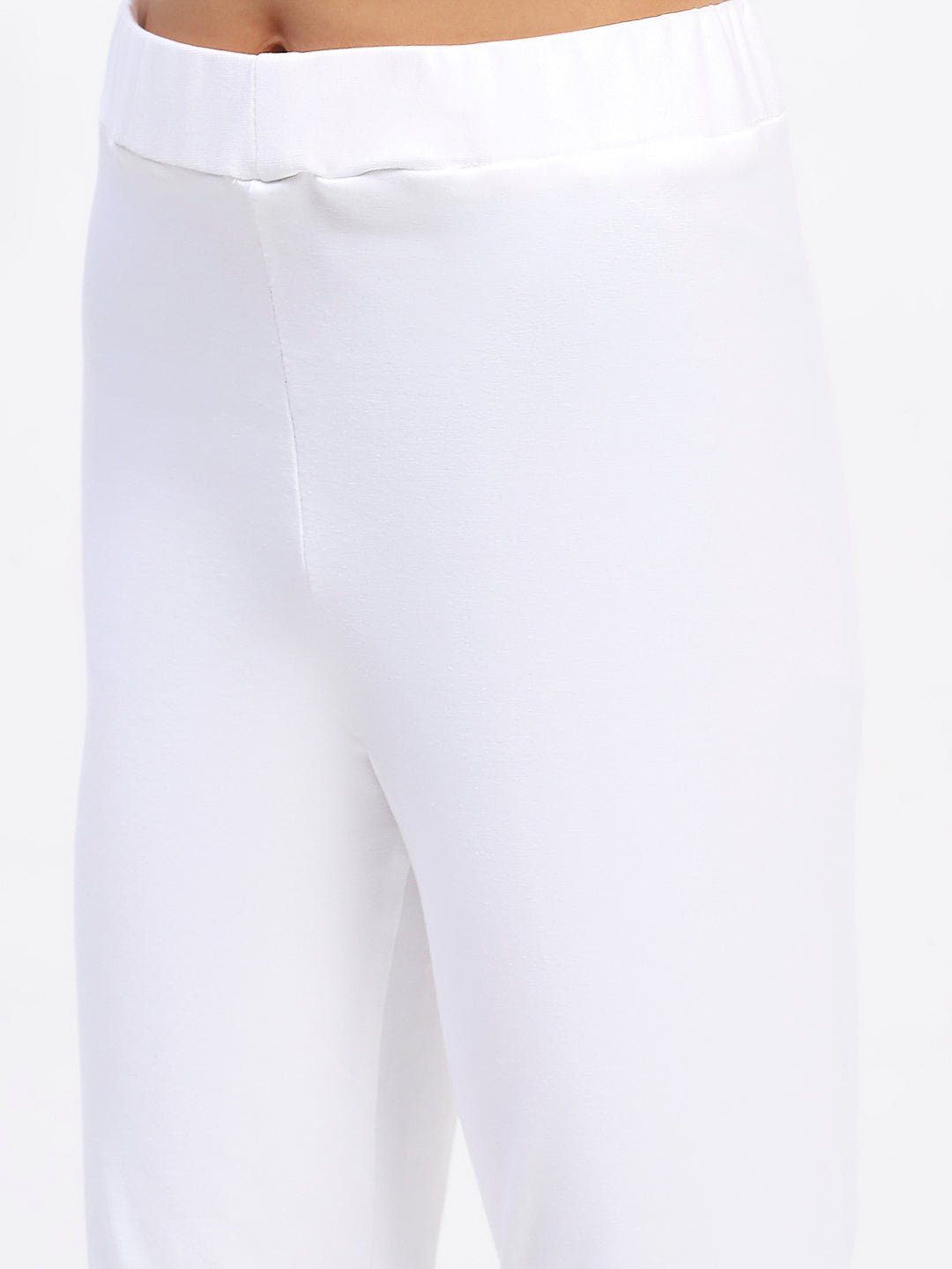 Girls Solid White Cotton Leggings
