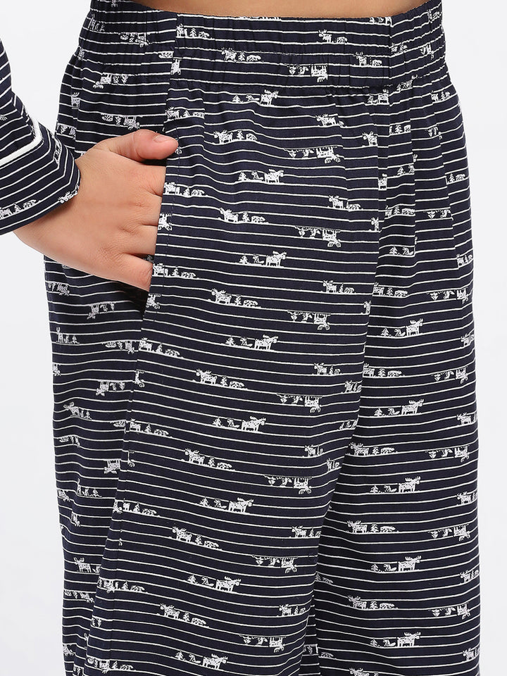 Boys Black Printed Night Suit Shirt & Pyjama Set