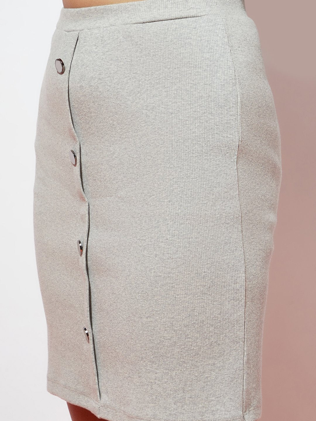 Grey Buttoned Rib Skirt