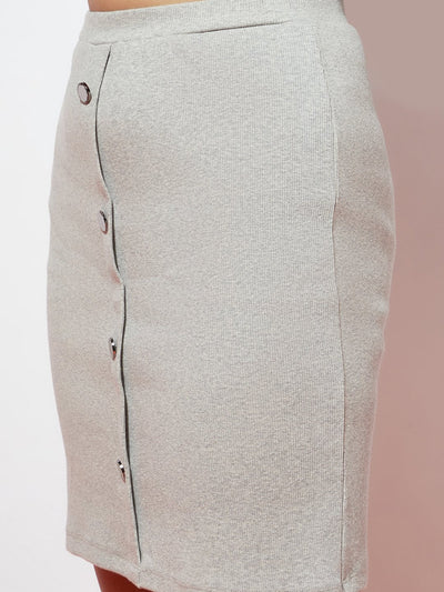 Grey Buttoned Rib Skirt