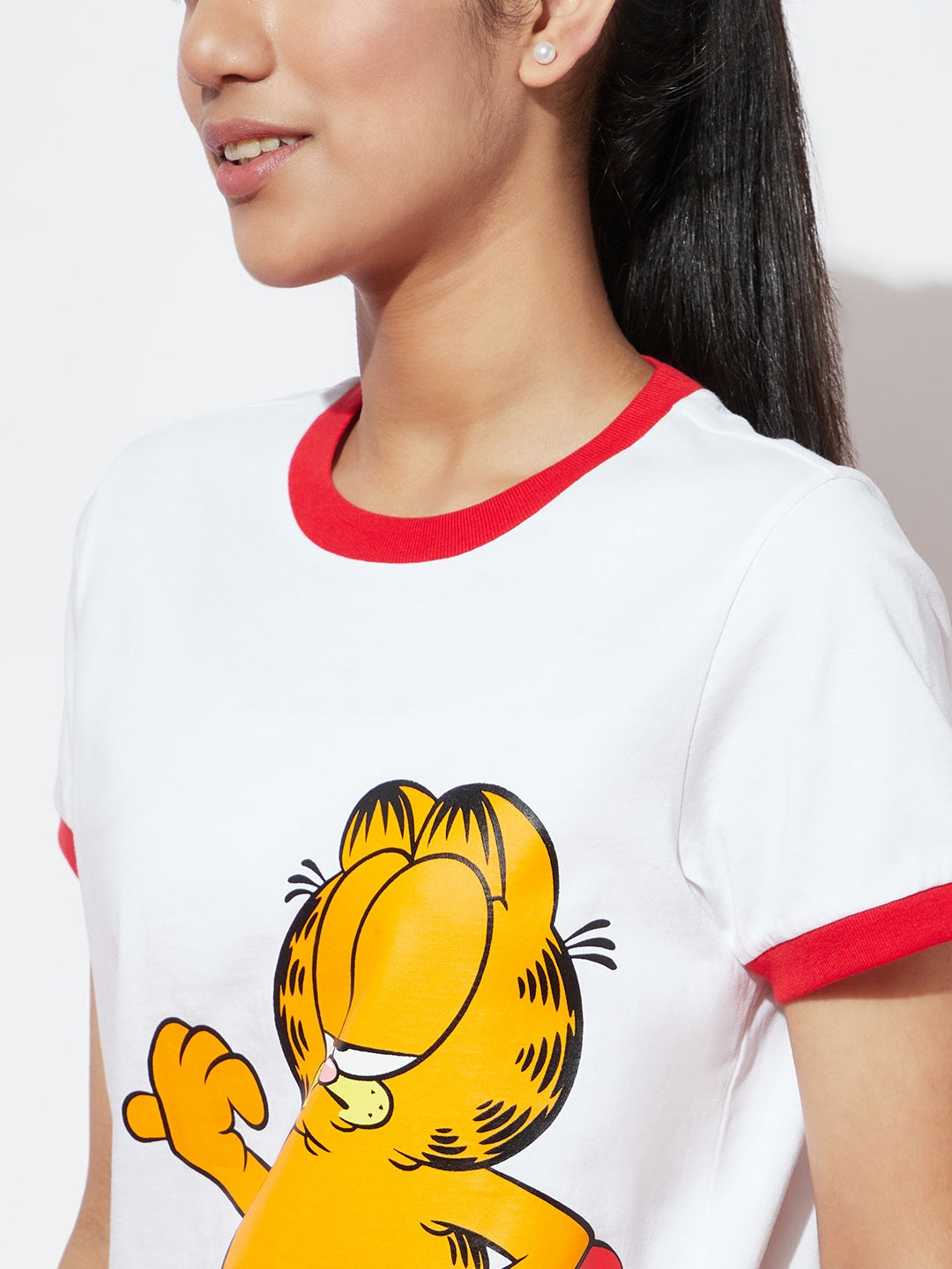 Girls Red Detailing Garfield Tshirt