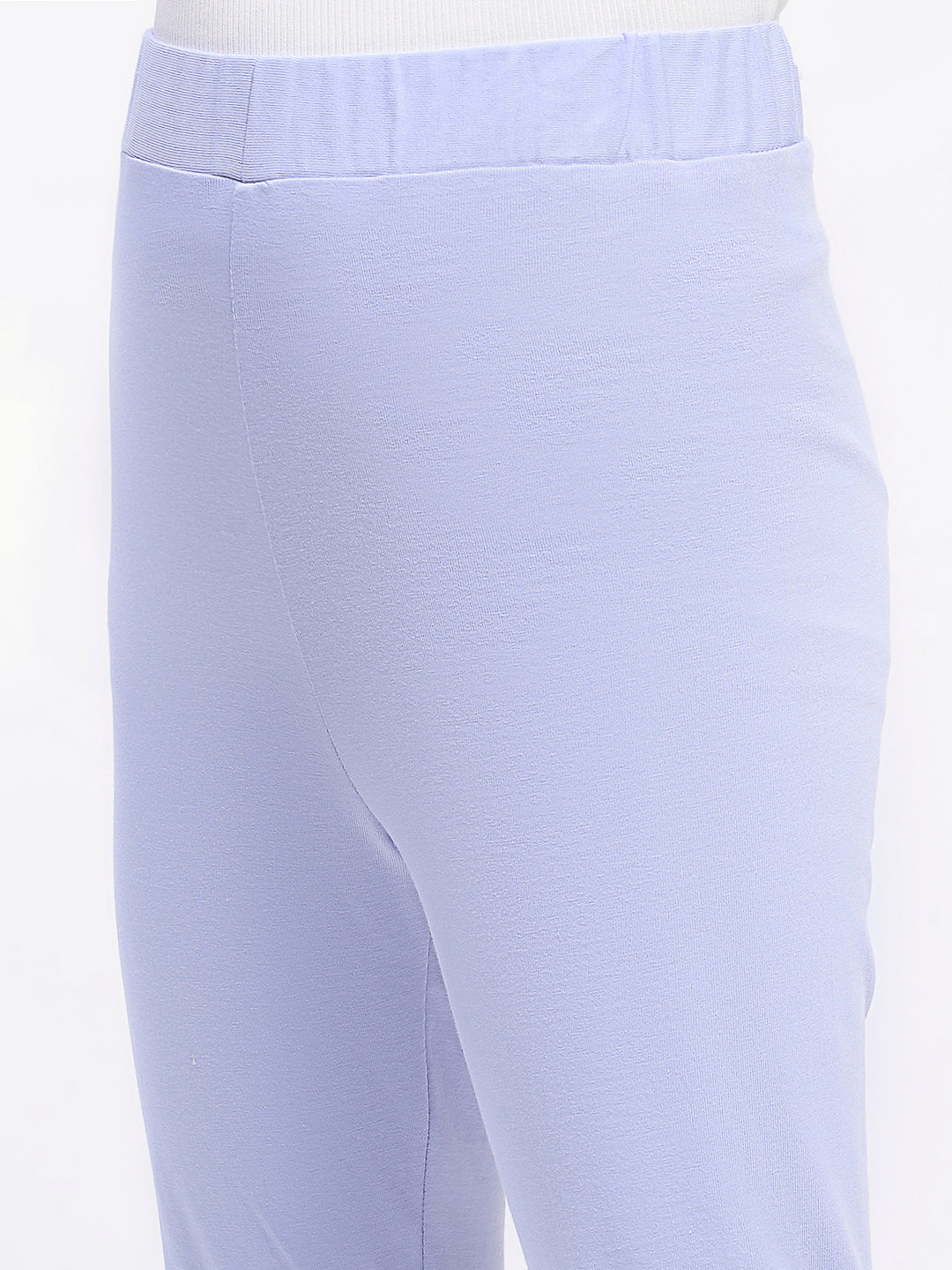 Girls Solid Sky Blue Cotton Leggings