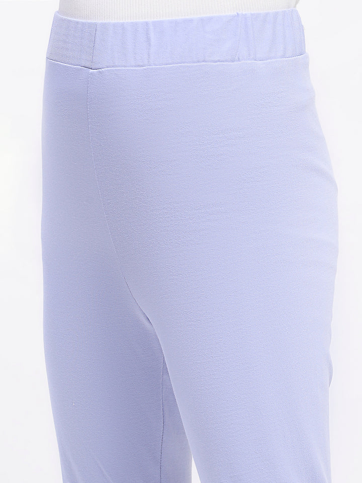 Girls Solid Sky Blue Cotton Leggings