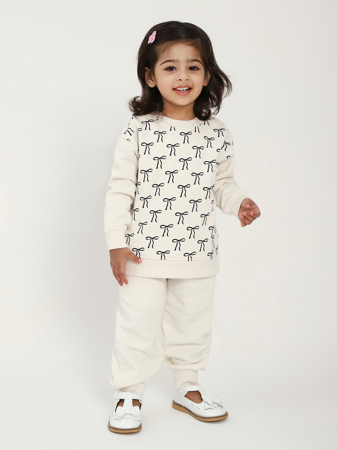 Kids white Long Sleeve Sweatshirt and Jogger Set