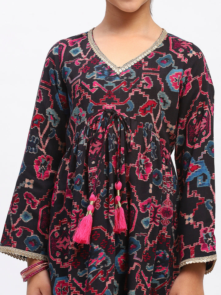 Girls Floral Print Ethnic Tiered  Kurta and Sharara Set