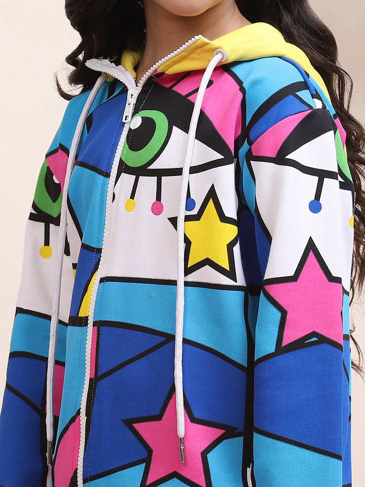 Girls Multicolor Star Print Jacket