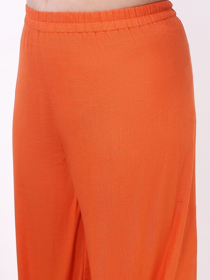 Girls Cotton Linen Orange Striped Ethnic Co-Ord Set