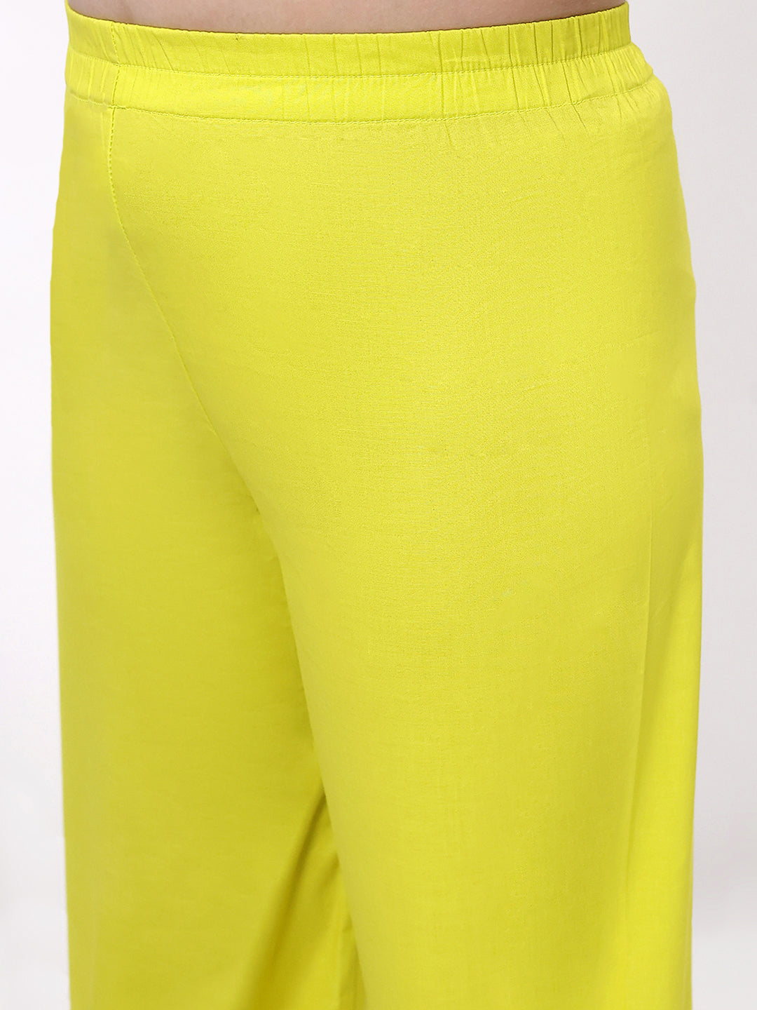 Girls Lime Green Ethnic Sleeveless Kurta with Palazzo Co-Ord Set
