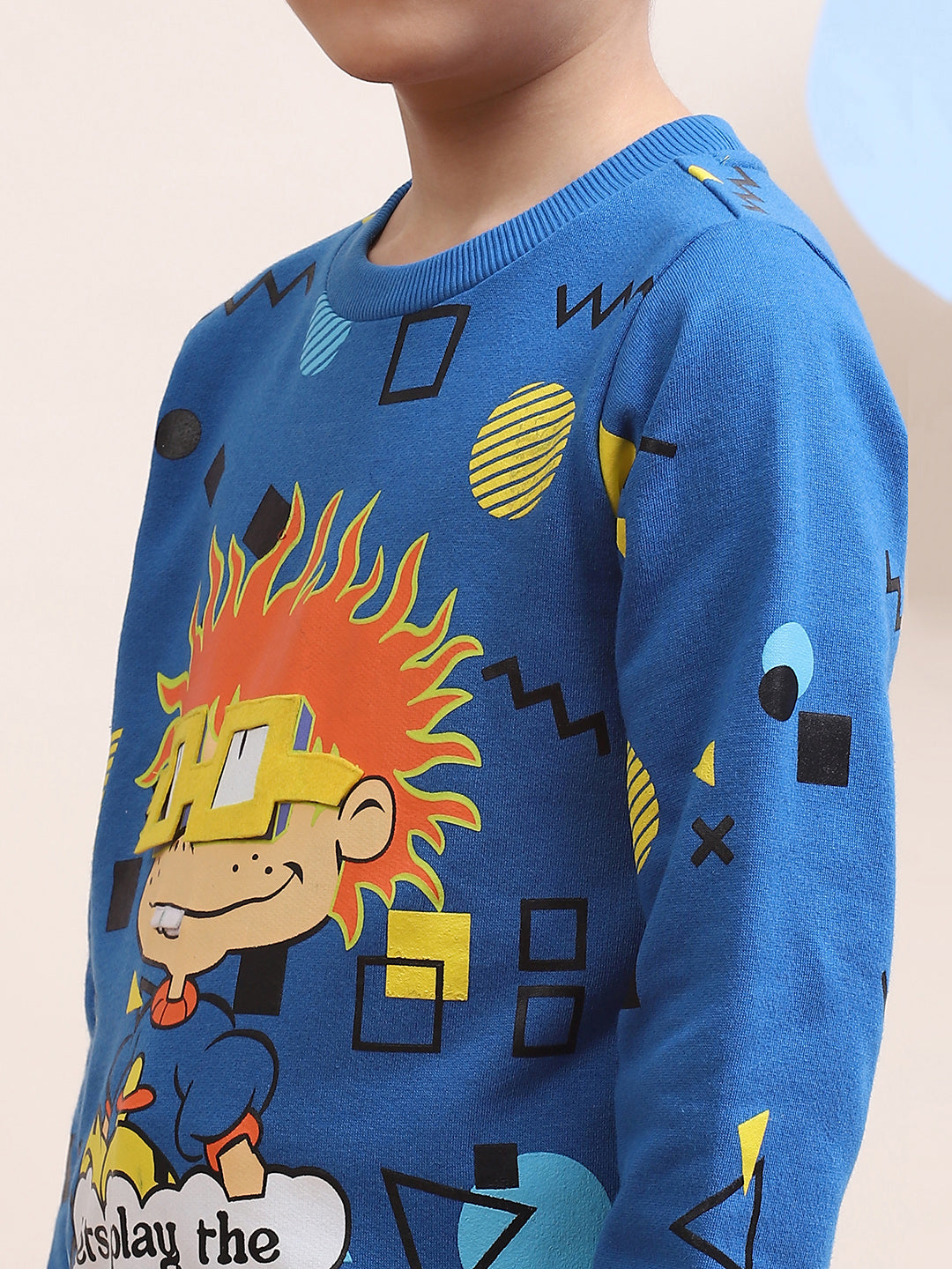 Boys' Blue Cartoon Graphic Sweatshirt - "Let's Play the Game" Design