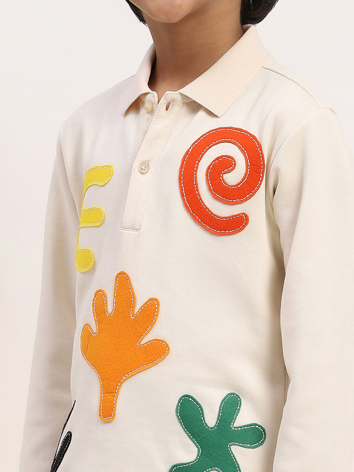 Boys' Long-Sleeve Graphic Polo Shirt with Colorful Appliqu?? Details - Fun & Stylish