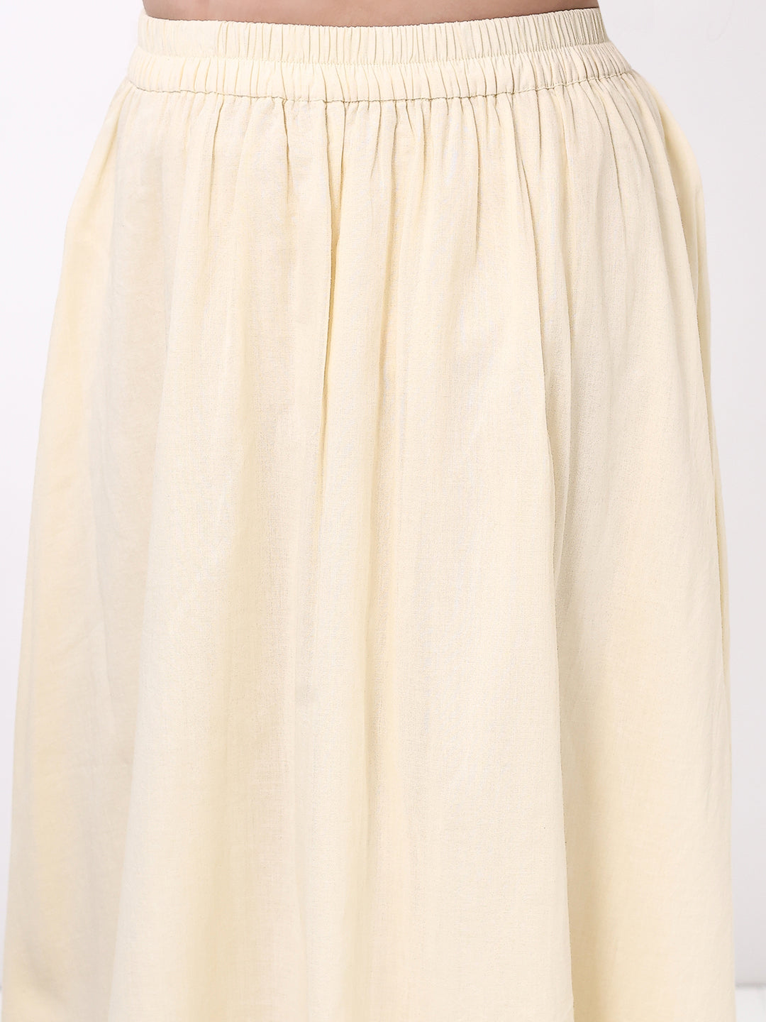 Girls Cream Printed Sleeveless Ethnic Top And Skirt Set