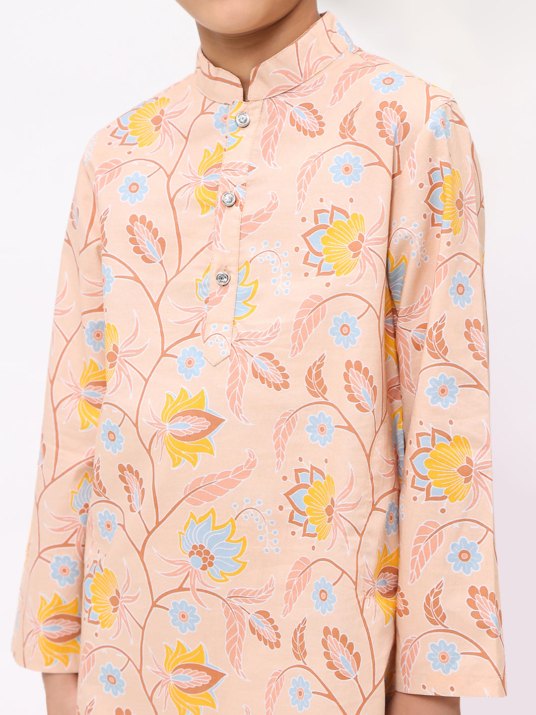 Boys Peach Floral Printed Ethnic Kurta Set