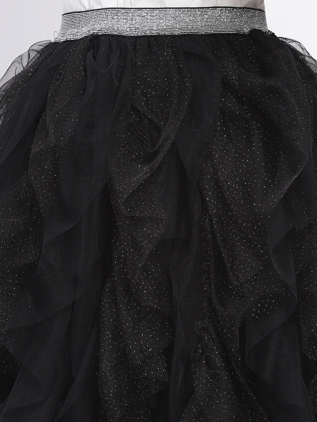 Girl's Black Layred Ruffled Tulle Skirt
