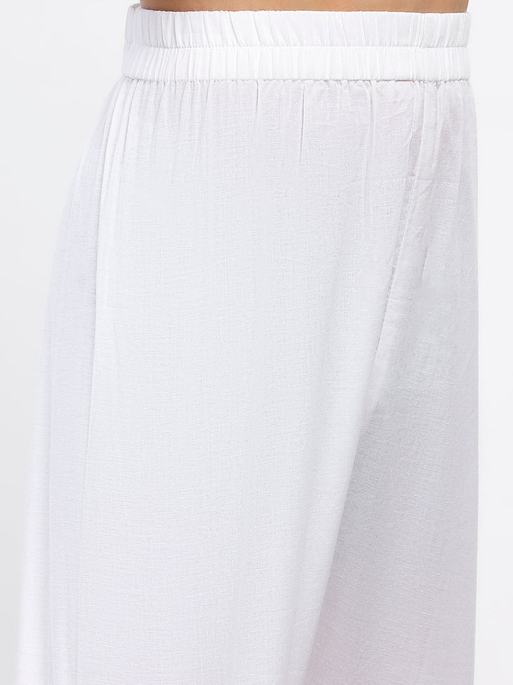 Boys White Poplin Cotton Printed Ethnic Kurta Pajama Set