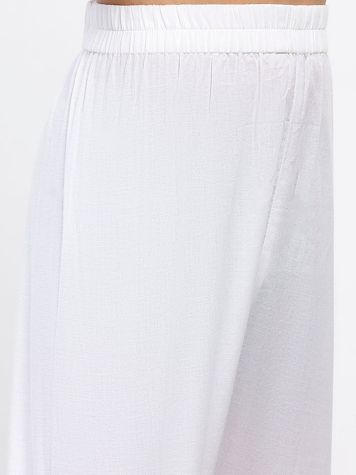 Boys White Cotton Printed Ethnic Kurta Pajama Set