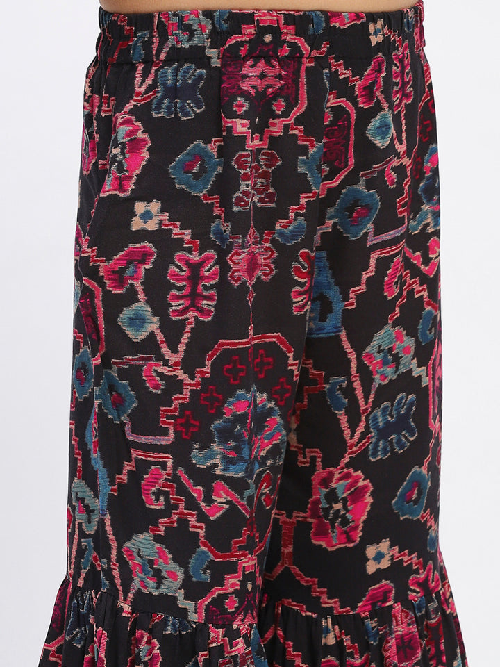 Girls Floral Print Ethnic Tiered  Kurta and Sharara Set