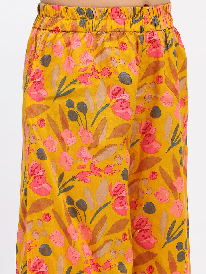 Girls Yellow Floral Print Ethnic Kurta and Palazzo Set