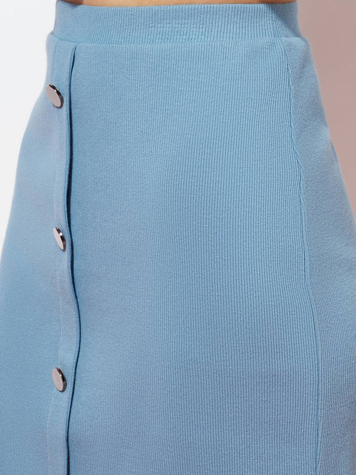 Sky Blue Summer Heavy Ribbed Set with Button Detail