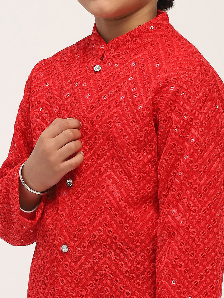 Spunkies Red Sequin Jacket with Mandarin Collar