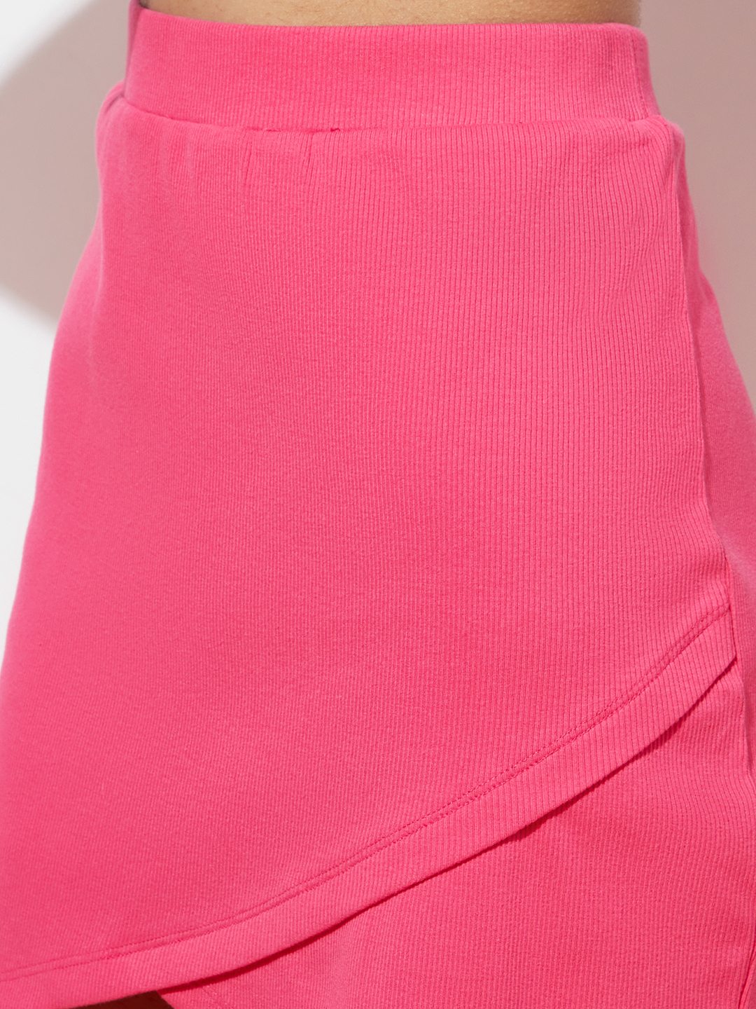 Girl Bright Pink Ribbed Crop-Top and Pencil Skirt Set
