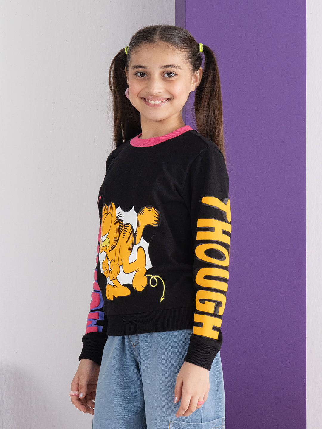 Stylish Printed Black Garfield Sweatshirt