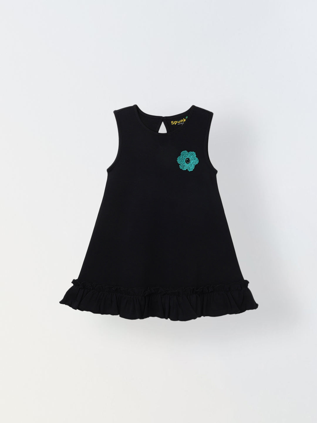 Black Cotton Sleeveless Ruffle Hem Dress
