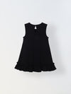 Black Cotton Sleeveless Ruffle Hem Dress