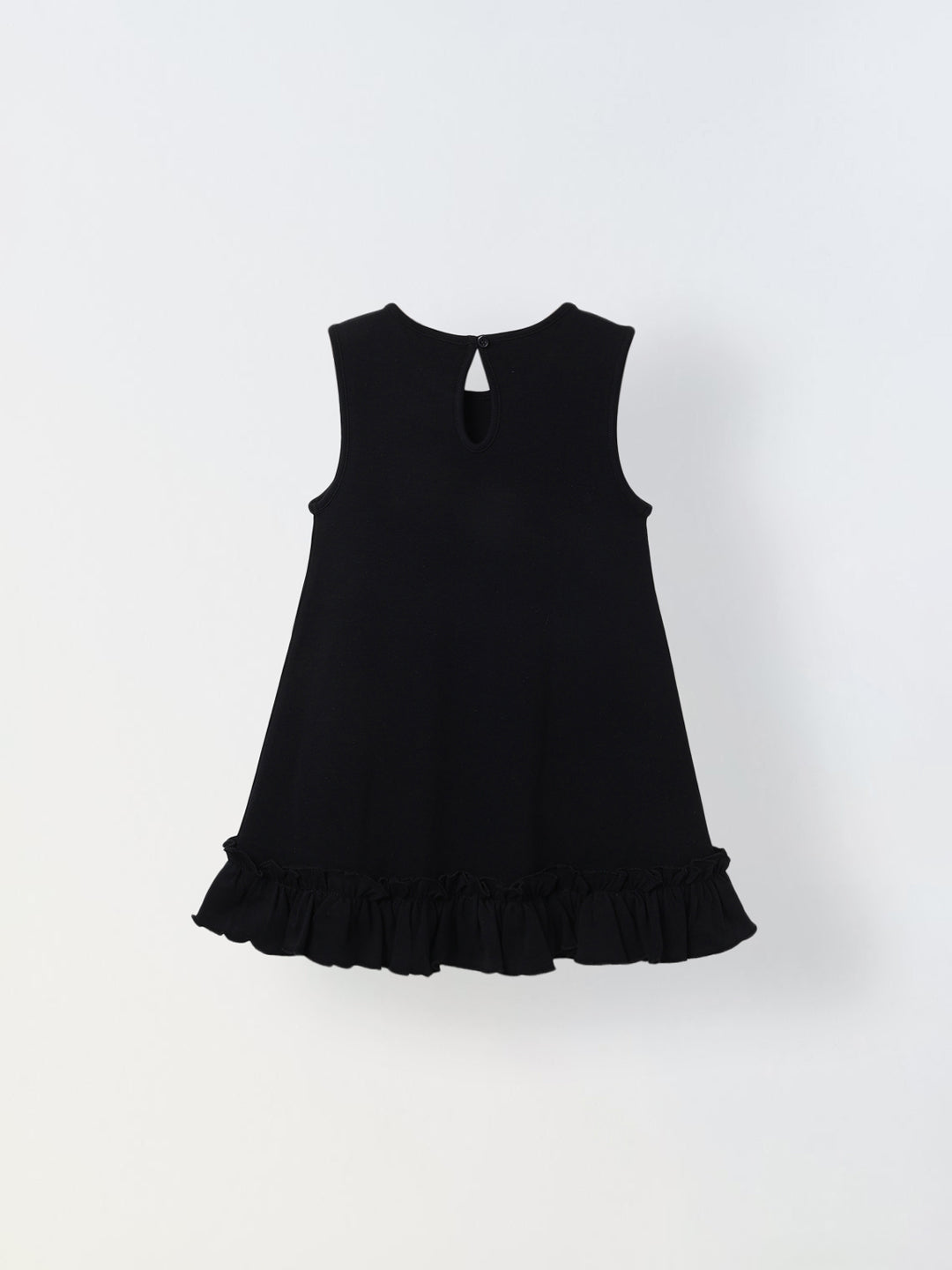 Black Cotton Sleeveless Ruffle Hem Dress